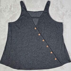Womens Dark Gray V Neck Sleeveless Tank Top Button Accent Size XL